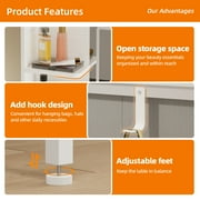 Fairy Vanity Desk Lighted Mirror 5 Drawers Power Outlet Side Hooks Hair Dryer Holder Stool Table Set White