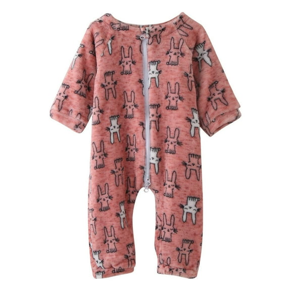 CUZIBR Toddler Girls Boys Winter Long Sleeve Jumpsuit Oneise Warm Cartoon Rabbit Print Outwear For Children Clothes Boho Dailywear For Child