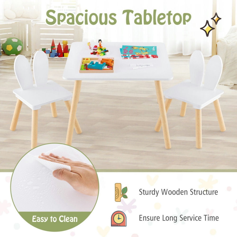 Canddidliike 3 Pieces Kids Table and Chairs Set for Arts Crafts Snack Time-White, Kids Table for Arts & Crafts, Snack Time, Homeschooling, Homework