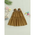 thumbnail image 4 of Wassery Toddle Girl Ruffle Sling Dresses Sleeveless Off Shoulder Solid Color A-Line Dress 3M-4T Summer Casual Party Street Princess Dress, 4 of 8