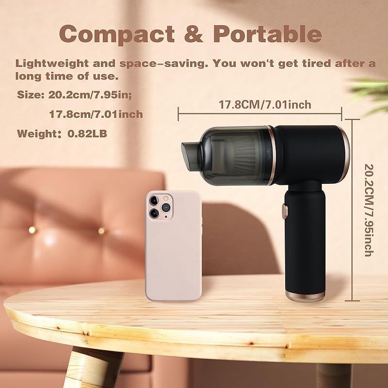 Handheld Car Vacuum Portable Cordless, 4 in 1 Mini Vacuum Cleaner High Power, 12000Pa Suction, Air Duster, 4000mAh, 80W Brushless Motor, Multi-Nozzles for Car, Home, Office & Pet Cleaning