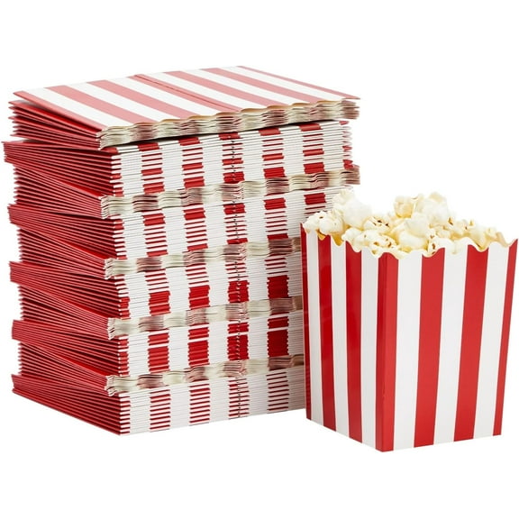 BZUEPRS 100 Pack Red and White Mini Popcorn Boxes for Party, Bulk Paper Popcorn Containers for Movie Night Decorations (3 x 4 In)