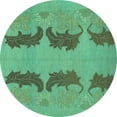 thumbnail image 1 of Ahgly Company Indoor Round Oriental Turquoise Blue Modern Area Rugs, 3' Round, 1 of 4