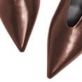 thumbnail image 3 of FSJ Women Pointed Toe Slip on Pumps V Cut Low Spool Heels Comfortable Business Daily Dress Shoes Size 8 Brown, 3 of 4
