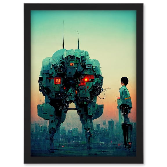 Mecha Japanese Illustration Sci-Fi Anime Artwork Framed Wall Art Print A4