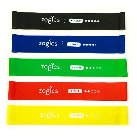 Zogics Resistance Loop Bands - Set of 5 Variable Resistance, 100% Latex Exercise Bands - Great for Physical Therapy, Home and Gym - Carry Bag