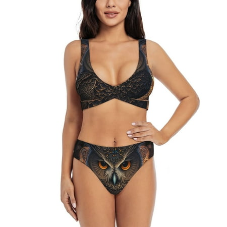 Ocsxa Classical Style Brown Owl Pattern Women s Bikini Swimsuit Front Cross Two Piece Bathing Suit-XX-Large