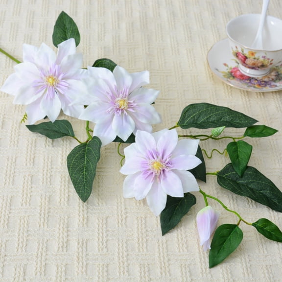 1pcs Artificial Clematis Silk Flower Branch with Wire Stem Hot Pink for Home Wedding Party Decor