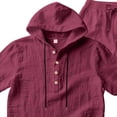 thumbnail image 4 of Sets for Men Clothing 2 Piece Solid Color Cotton-Linen Look Short Sleeve Hooded Shirt and Drawstring Waist Pocket Pants, Resort Style Outfit Wine XXL, 4 of 5
