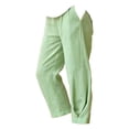 thumbnail image 3 of Endives Women's Cotton Linen Pant Casual Loose Solid Color Elastic Waist Straight Leg Pants Cropped Pants with Pockets Light Green, 3 of 4