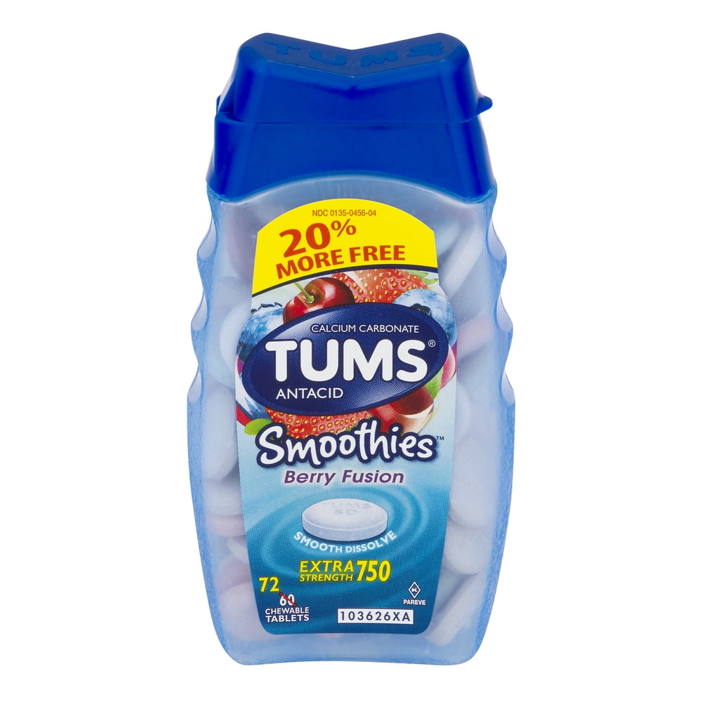 TUMS Antacid Smoothies Peppermint Chewable Tablets, 72 Count