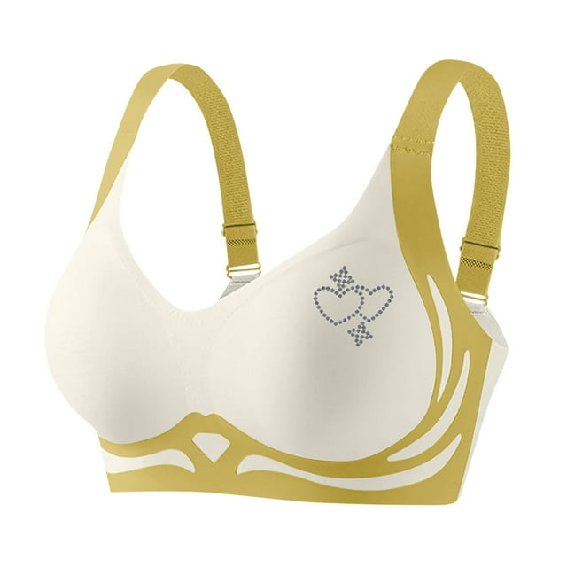 Bocqde Seamless Sport Bras for Women Plus Size Stretch Breathable Wire-Free Gathering Push Up Yoga Bra Rhinestones Soft Support Full Coverage Bra with Adjustable Strap, M-4XL