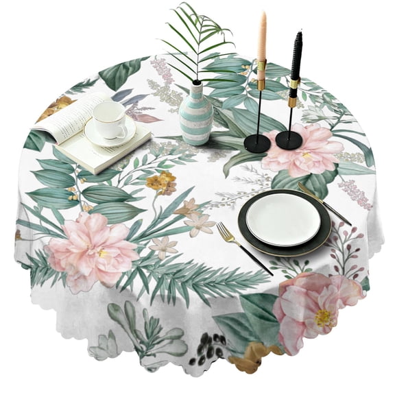 Round Tablecloth Spring Summer flower Table Cover 60 x 60 Inch Round for Dinner Party Picnic