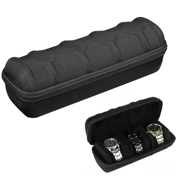 Bxaolu 4 Slot Hard Watch Travel Case, Watch Roll Case Storage and Organizer for Men and Women, with Shockproof Watch Pillow (Black 4 Slots)