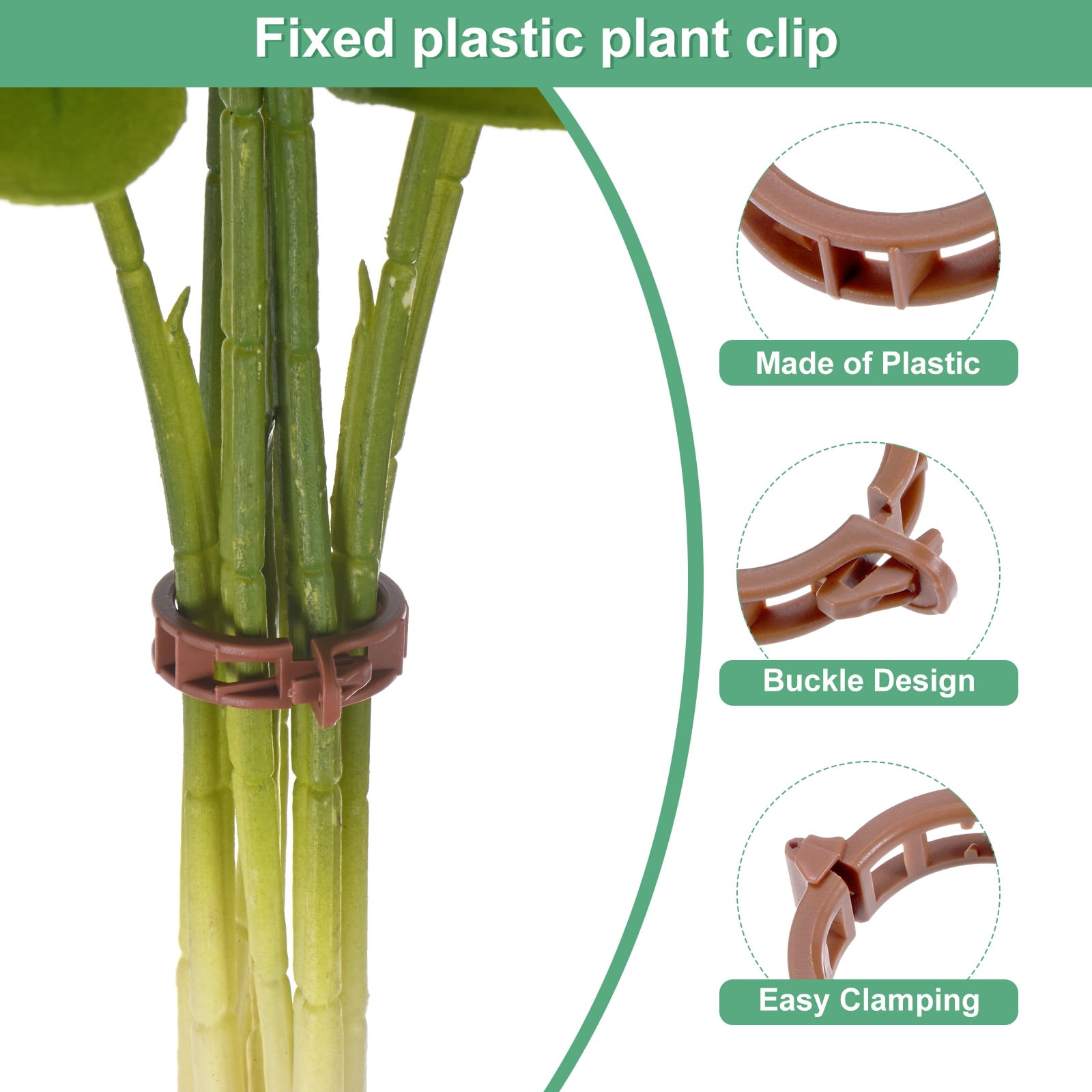Uxcell 200-Pack Tomato Clips, Plastic Trellis Plant Support Clips, Reusable Garden Clips for Tomato/Grape/Vine Plants [Brown]