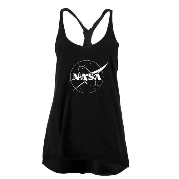 NASA Outline Logo Juniors Twist Tank Top Black SM