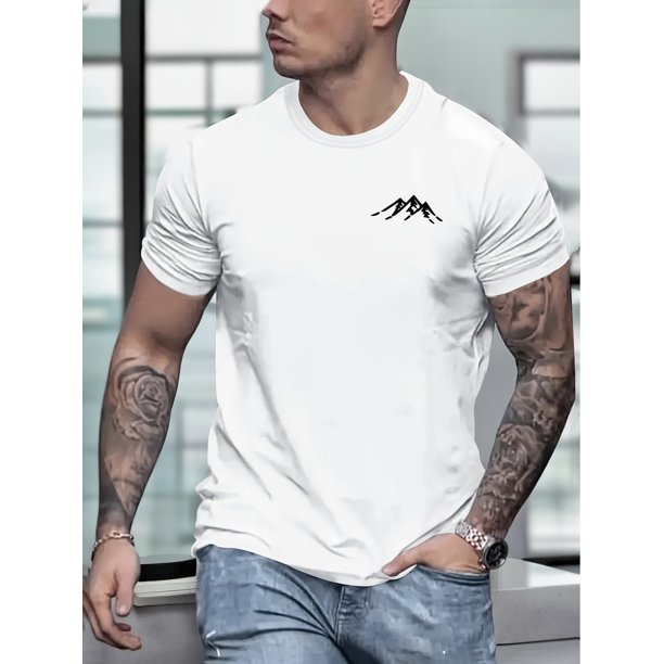 Camiseta informal con estampado creativo de montaña para hombre, manga corta, corte cómodo, cuello redondo, estilo urbano, para uso diario, ideal para deportes de ocio.