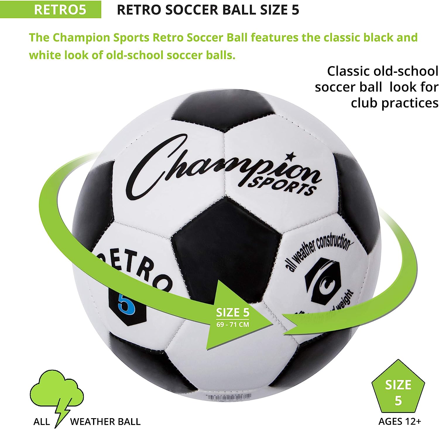 Champion Sports Retro Soccer Ball Classic Black & White photo 4