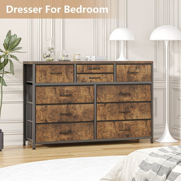 M optimized Wide 10 Drawer Dresser for Bedroom 45.2"x13.7"x31.5" TV Stand for 55" TV, Entertainment Center with 10 Drawers, Storage Organizer Unit for Living Room, Closet, Entryway, Hallway