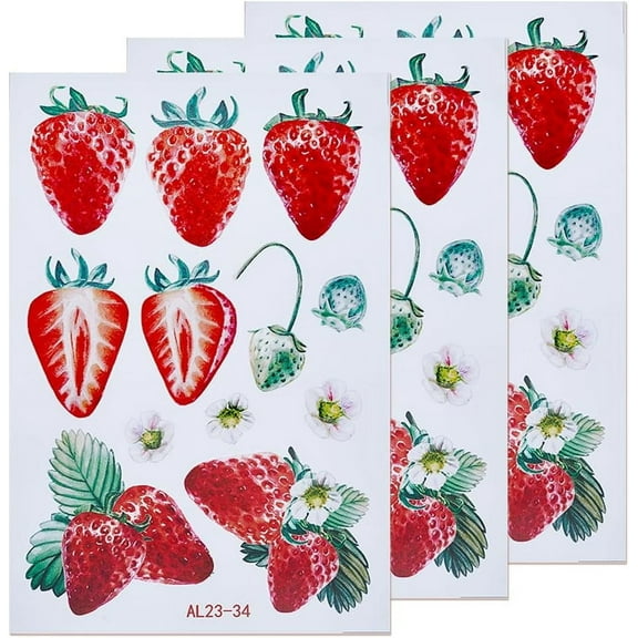 3 Sheets Strawberry Wall Decals Self Adhesive Strawberry Stickers PVC Waterproof DIY Fruit Wall Decor Stickers Removable for Window Country Restaurant Bedroom Living Room Decoration DIY