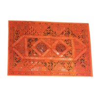 Mogul Bohemian Geometric Banjara Tribal Mirrors Embroidered Artisan Vintage Orange Patchwork Sari Tapestry Wall Hanging