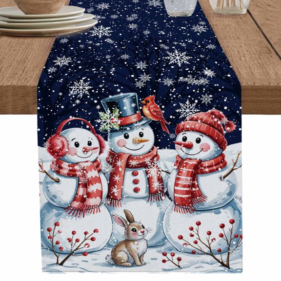 nqOlkjepod Christmas Snowman Table Runner 72 Inches Long Farmhouse Dress Scarves, Winter Xmas Snowflakes Cardinal Blue Dining Tablerunner for Coffee Table/Kitchen Island/Party Décor, 13" x 72"
