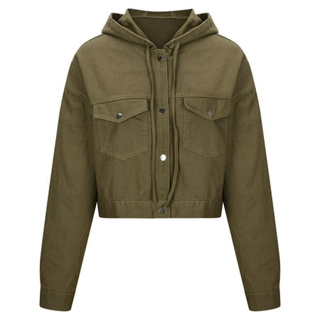 

Trench Coats for Women Fleece Jacket Women Trendy Women Casual Solid Long Sleeve Hooded Denim Outwear Bandage Loose Autumn Blouse Pullover Tops Black Cardigan for Women Womens Jacket