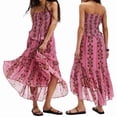 thumbnail image 2 of Tube Top Dress for Women Summer Solid Strapless Dresses, Off the Shoudle Ruffle Beach Dress Red L, 2 of 7