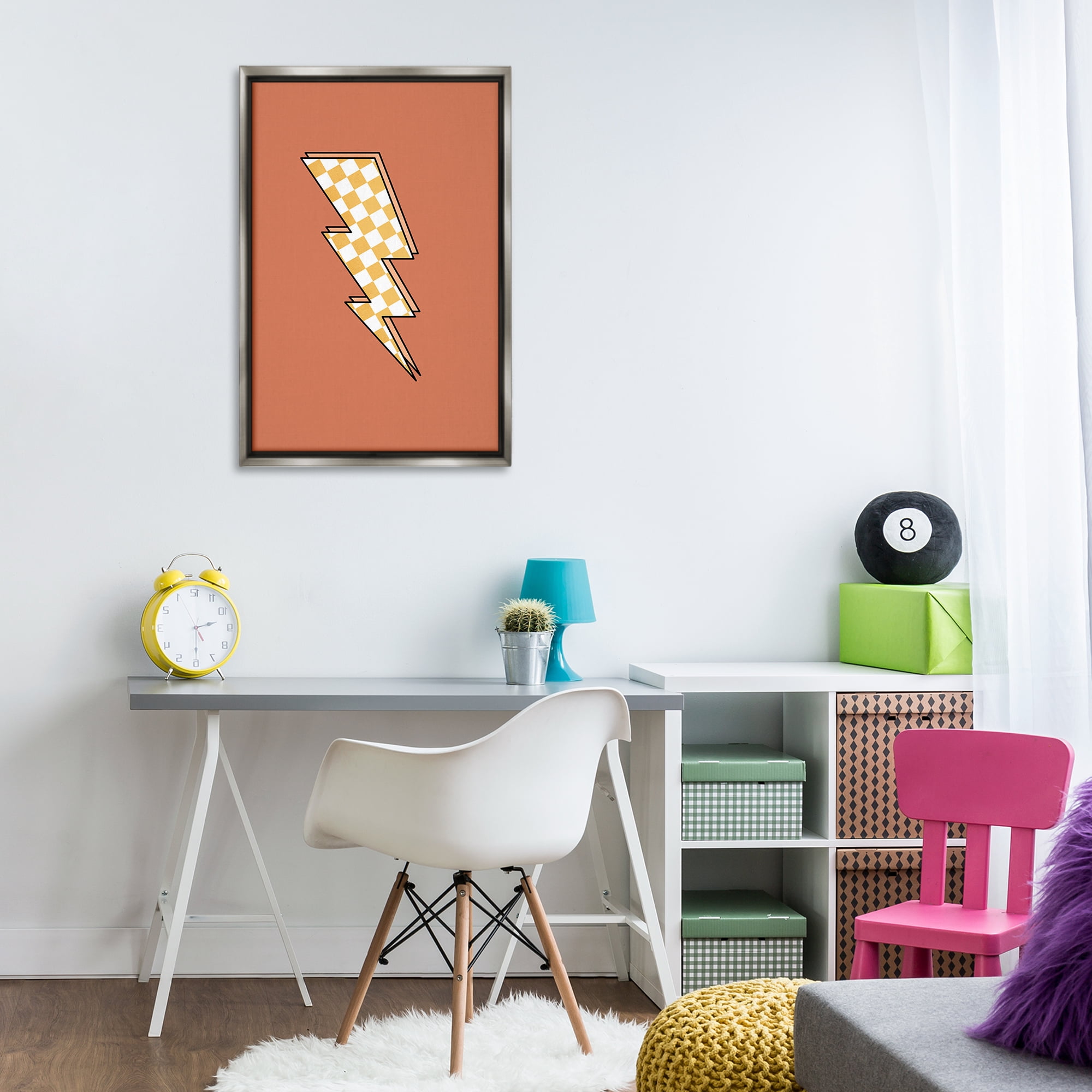 Stupell Industries Checking Lightning Bolt Abstract Painting Gray Floater Framed Art Print Wall Art, 21 x 31