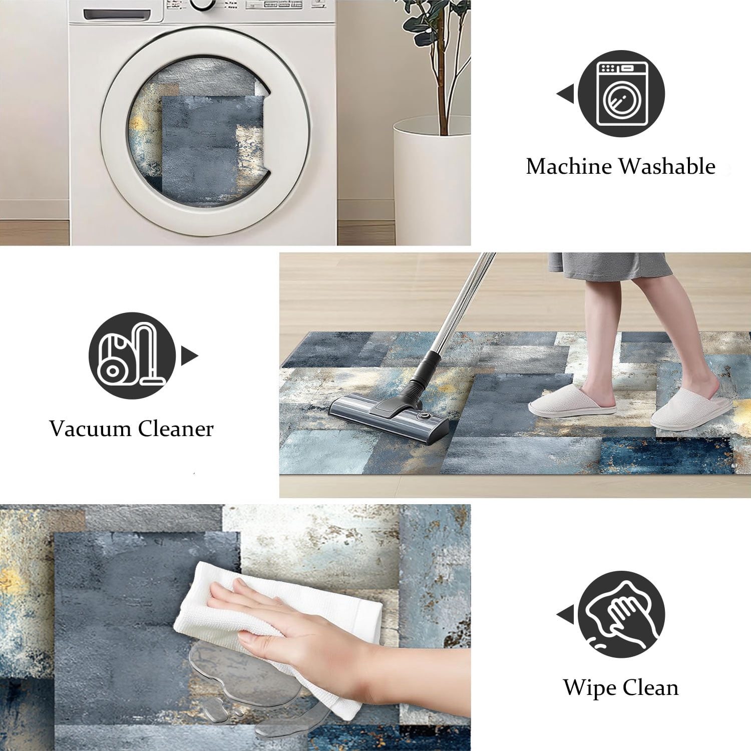 3 Piece Kitchen Rug Set, Non-Slip And Washable, Abstract Pattern Kitchen Hallway Rug, Soft And Comfortable, Suitable For Sinks, Floors, Entrances, Hallways and Bathrooms