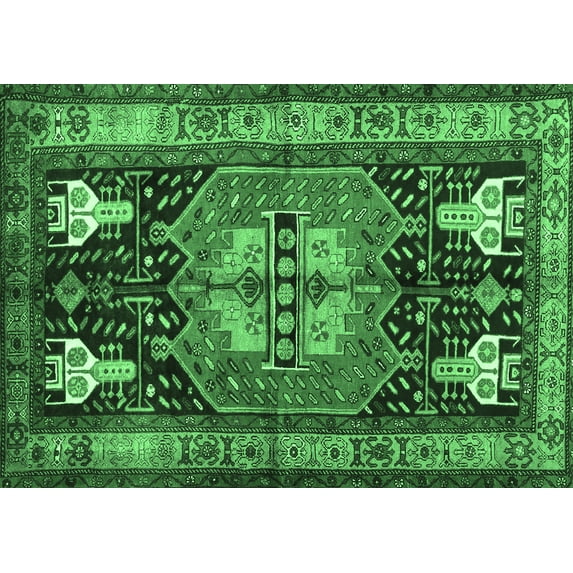 Ahgly Company Indoor Rectangle Abstract Emerald Green Contemporary Area Rugs, 8' x 12'
