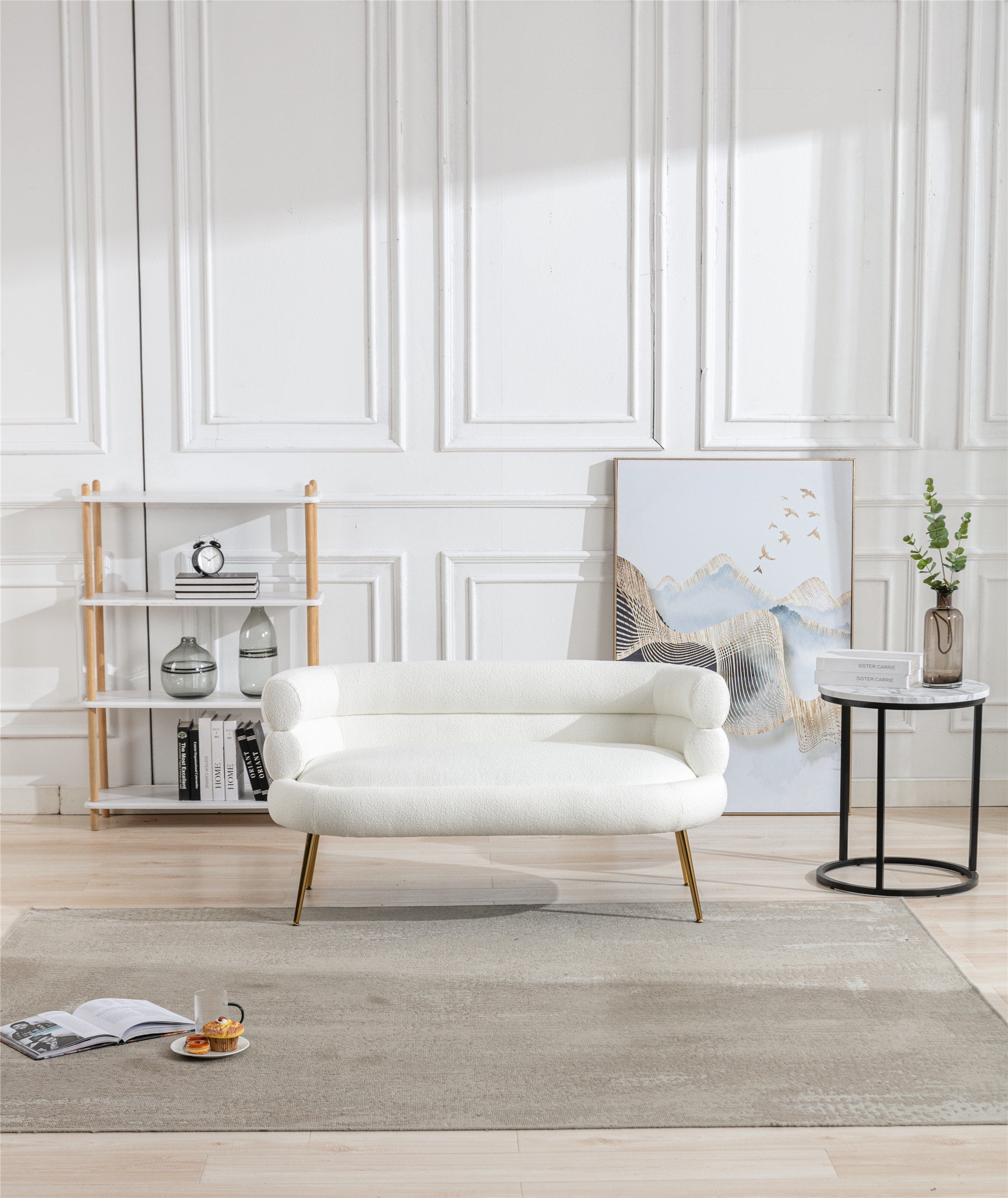 Polyester Upholstered Long Sofa Chair Padded Seat with Plywood and