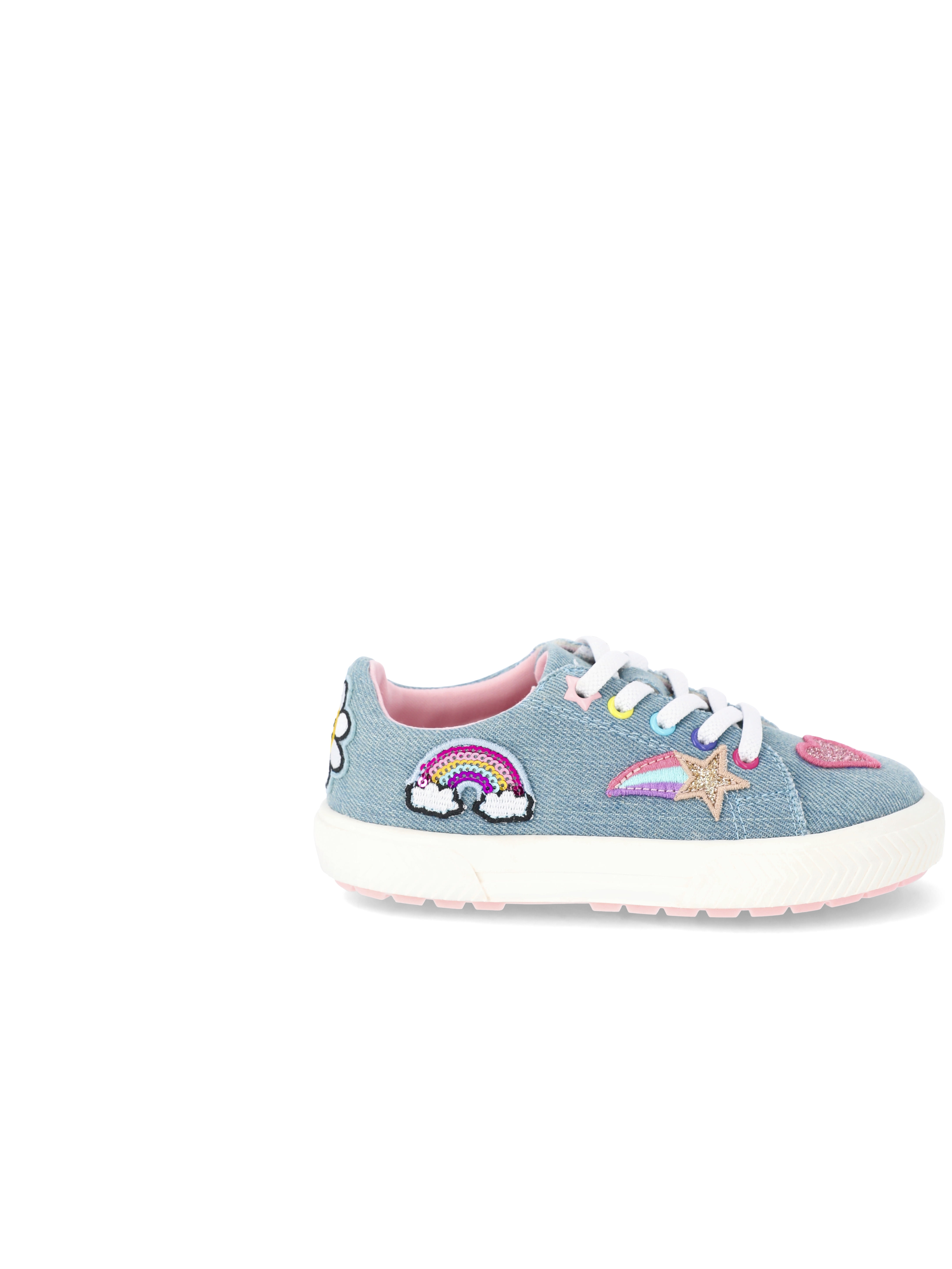 Toddler Girls Denim Low Court Sneakers with Patches