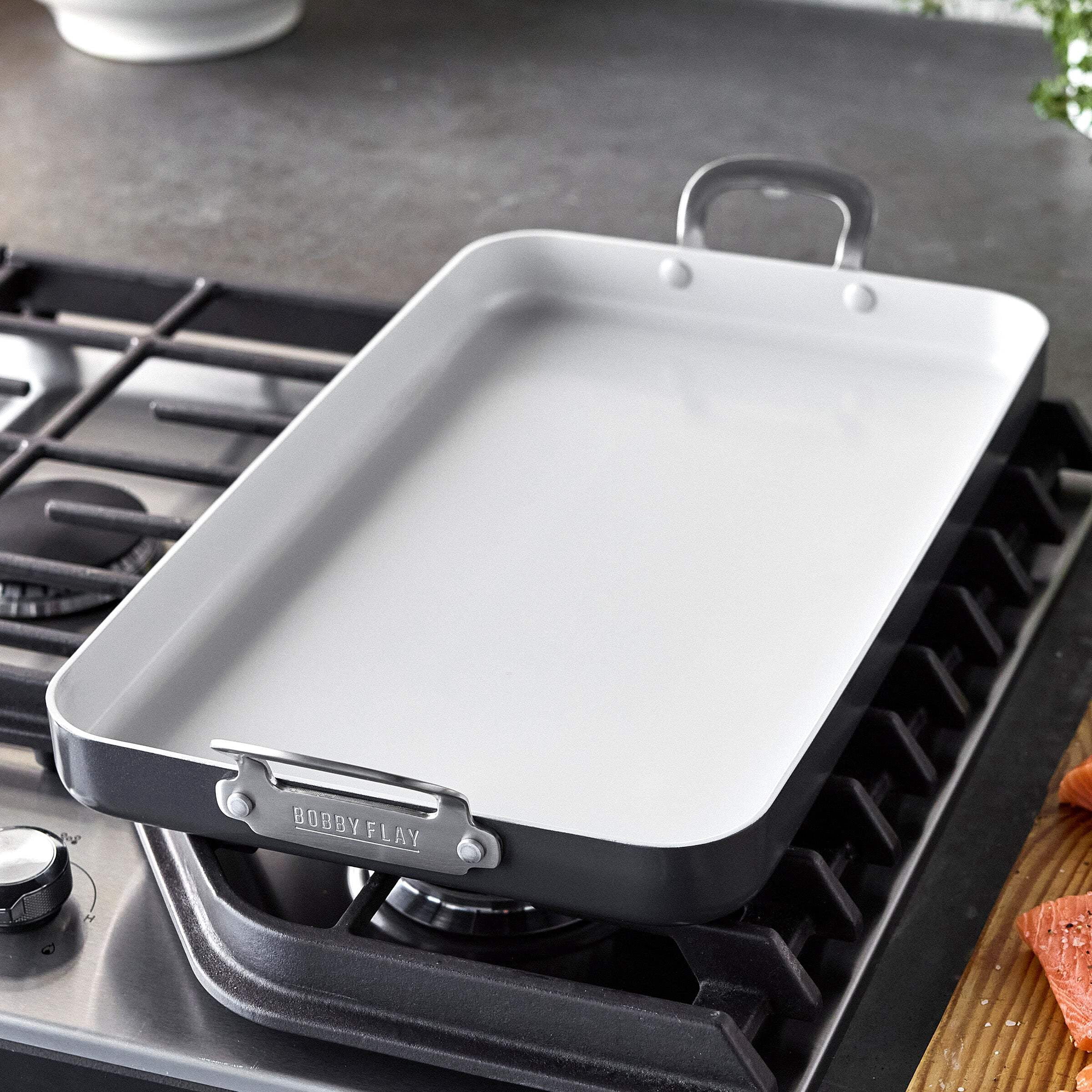 GreenPan Bobby Flay 18" x 11" Nonstick Double Burner Griddle, Cream