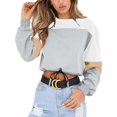 thumbnail image 1 of Womens Sweatshirt-Long Sleeve Drawstring Hem Color Block Crop Top Pullover Tops, 1 of 7