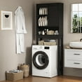thumbnail image 5 of Over The Toilet Storage Cabinet Bathroom Shelves Organizer Space Saver Freestanding Bathroom Shelf with Doors Anti-Tip Device Adjustable Shelf(Black), 5 of 11