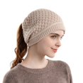 thumbnail image 2 of Women Hat Knitted Thick with Ponytail Hole Solid Color Keep Warm Beanie Elastic Ear Outdoor Camping Travel Skating Headwear, 2 of 8