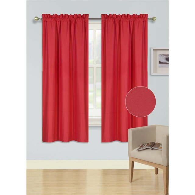 1 Ensemble Rideau de Fenêtre Texture Lisse en Microfibre Doublé Poche pour Tringle Occultant 63 Pouces R64 (Rouge)