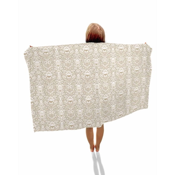Beige Damask Beach Towels Oversized Super Absorbent, Vintage Country Scroll Floral Patterned Lightweight Bath Towel Quick Dry Sets For Bathroom/Pool/Rv Camping/Beach Play/Gym Room/Picnic 31"x62"