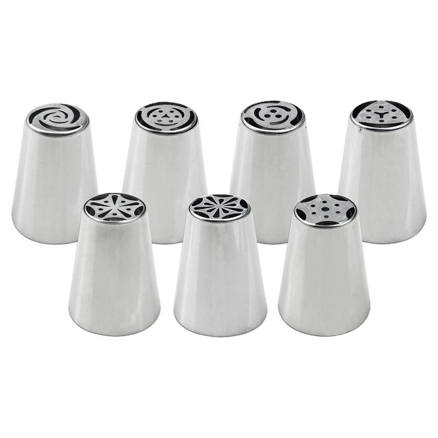 Puntas de tubería rusas de acero inoxidable, kit de tubería de glaseado, kit de decoración de cupcakes, boquilla de tubería de glaseado, para principi , 7 piezas Baoblaze Boquilla para manga pastelera