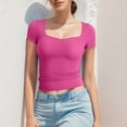 thumbnail image 5 of Women's Square Neck Double-Layer Tank Tops Basic Tight T Shirts, 5 of 7