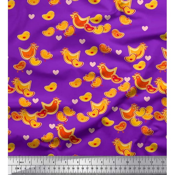 Soimoi Cotton Jersey Fabric Heart,Hen & Chick Cartoon Print Fabric by The Yard 58 Inch Wide