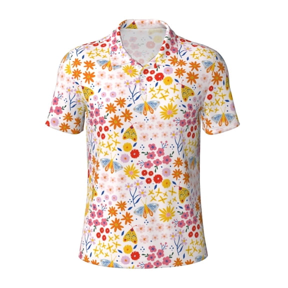 Xecao Colorful Floral for Mens' Casual Short Sleeve Button-Down Polo Shirts for a Classic Golf Look