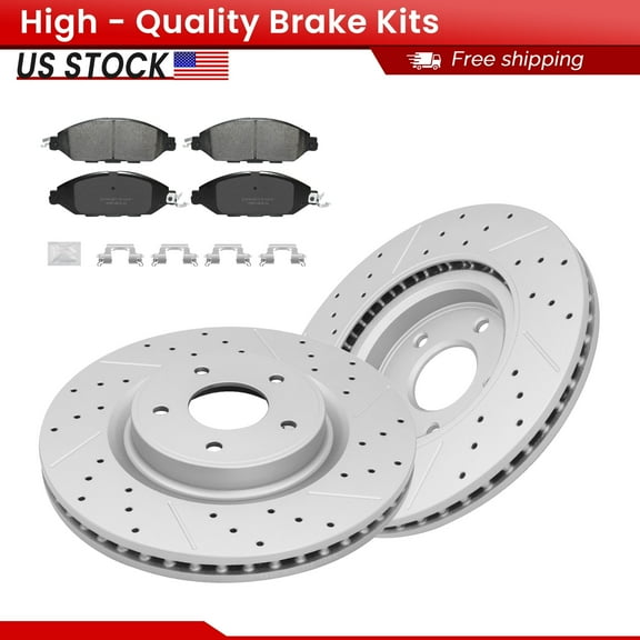 ACB ZONE Front Brake Kits for Nissan Pathfinder Murano INFINITI QX60 JX35, Drilled Slotted Disc Brake Rotors and Ceramic Brake Pads