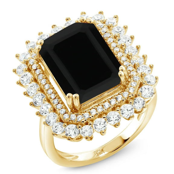 Gem Stone King 7.20 Ct Emerald Cut Black Onyx 18K Yellow Gold Plated Silver Ring