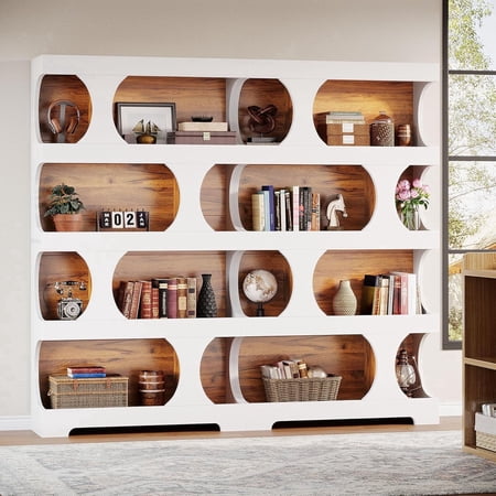 Tribesigns White Bookcase Set of 2 4-Tier Wood Bookshelf with Storage for Living Room Home Office