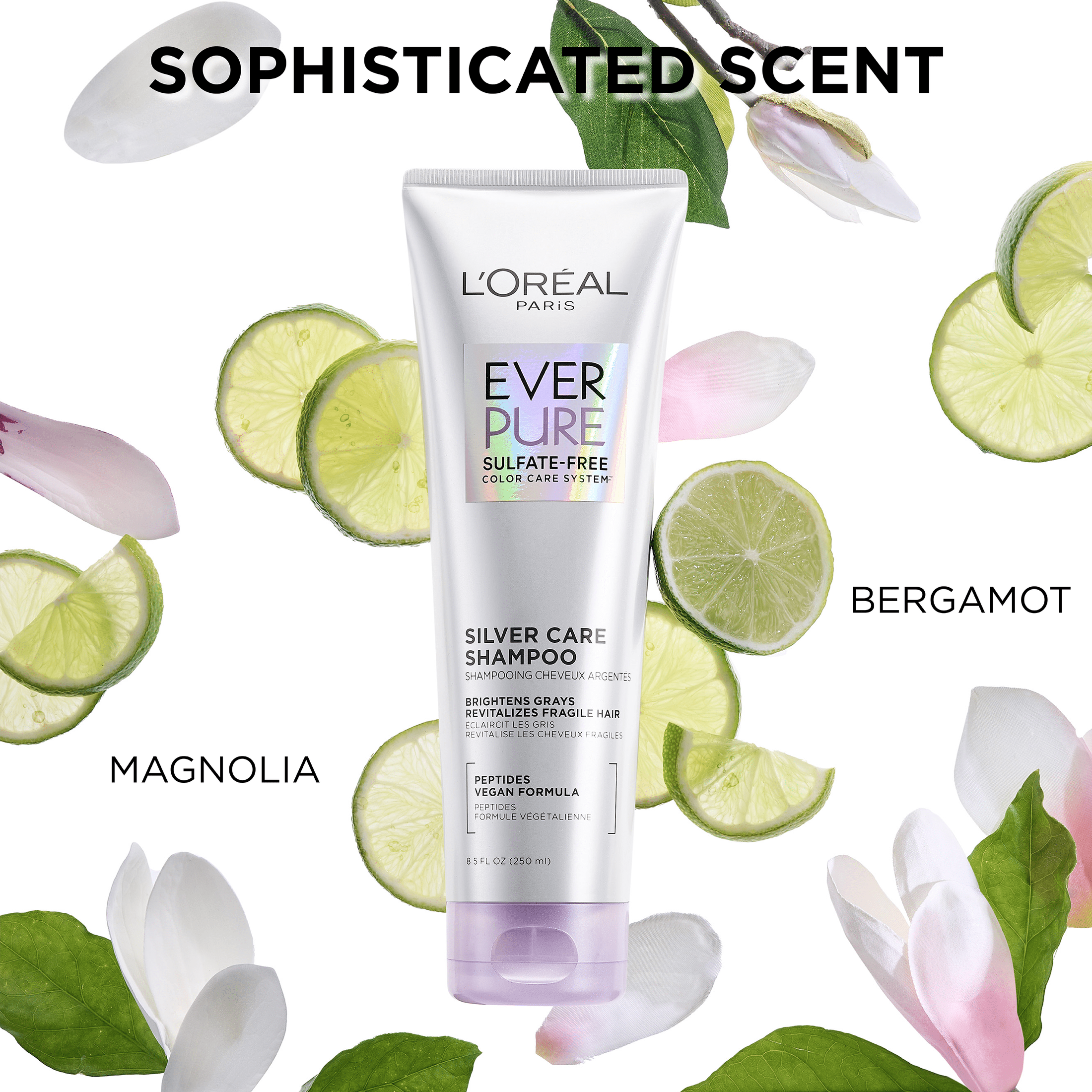L'Oreal Paris Ever Pure Silver Care Color Protection Shampoo, Peptides, All Hair Types, 8.5 fl oz