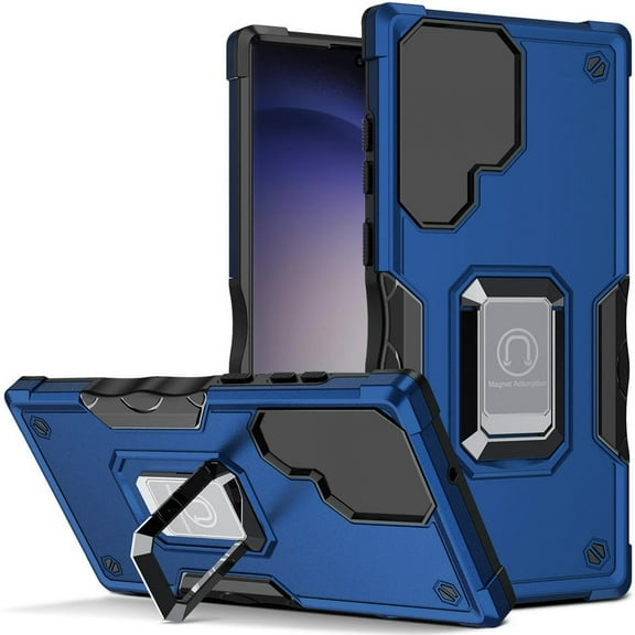 TJS for Samsung Galaxy S24 Plus Phone Case, [Military Grade] Heavy Duty Magnetic Support Ring Kickstand Cover (Blue)