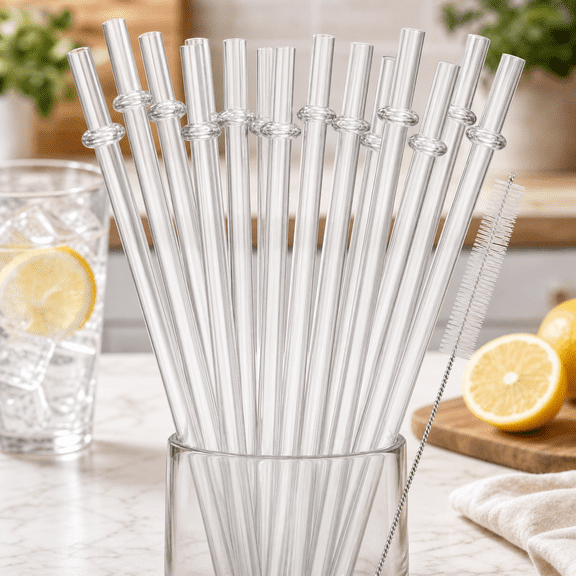 15 Pieces 10 Inch Clear Reusable Plastic Replacement Drinking Straws, Fit for 24 oz 32oz 40oz Mason Jars, Tumblers, BPA Free Unbreakable Drinking Straws with Cleaning Brush