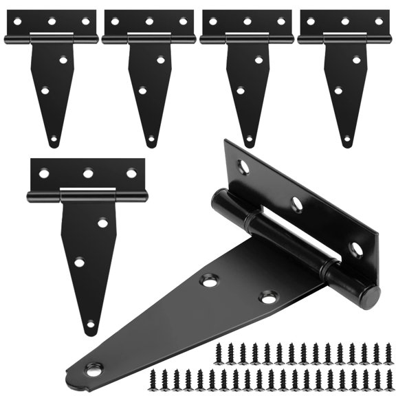 KOLAKO Barn Door Hinges, 6 Pack Heavy Duty T Hinges for Gate, Shed Hinge, T Strap Hinges 4 Inch, Black